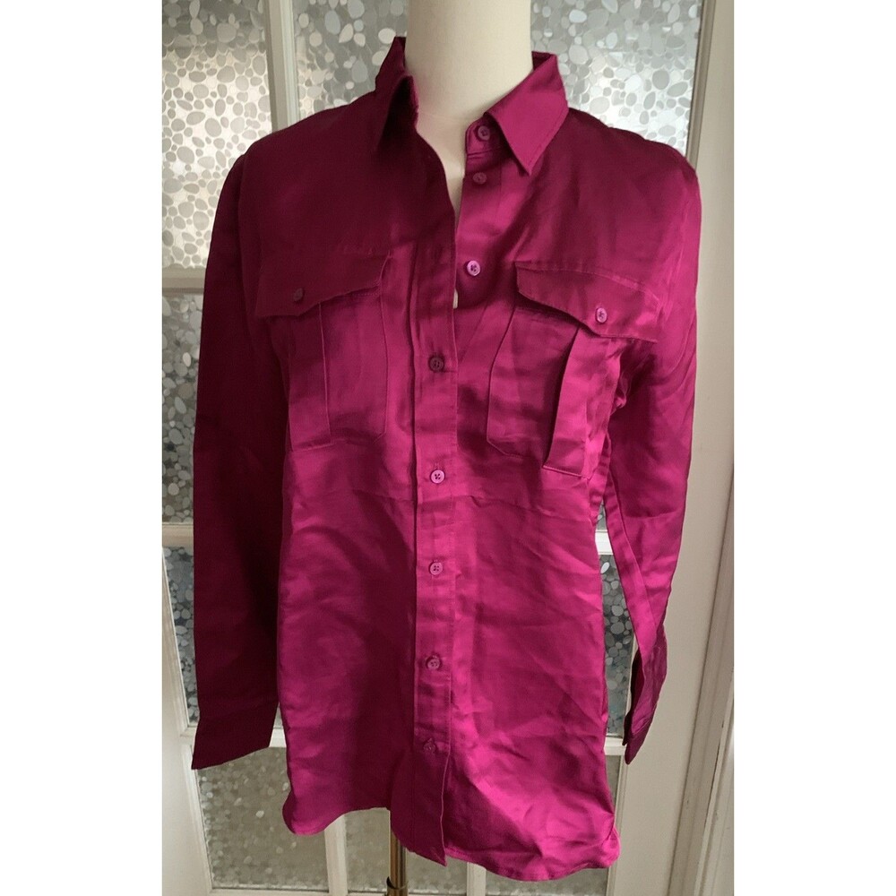 Ralph Lauren LRL Black Label Shirt Fuchsia Button Front Sz M Viscose Linen